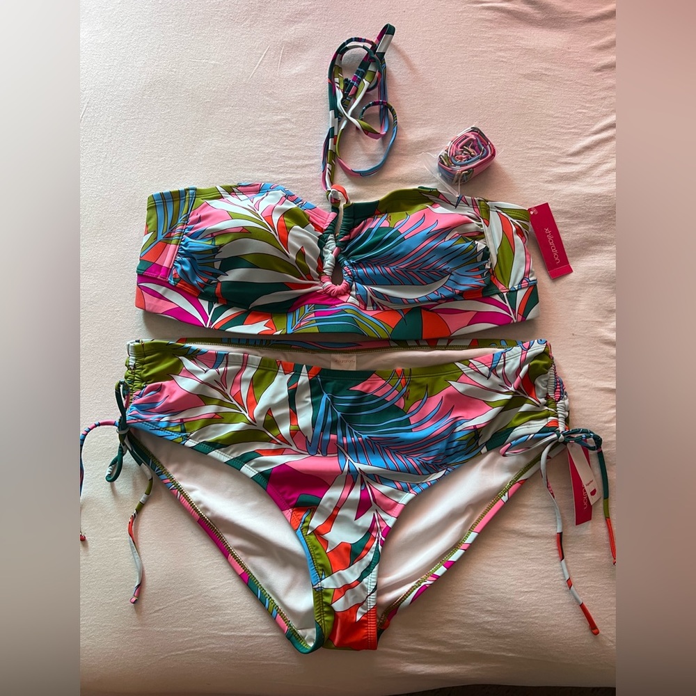 Plus Size Tropical Print Bikini Swimsuit